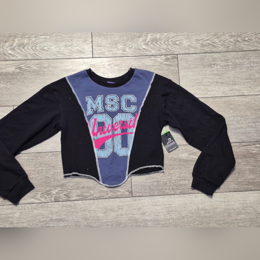 New My Sister's Closet Black and Blue University Cropped Sweatshirt